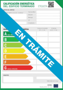 Etiqueta de calificación energética con sello en trámite, no válida para anunciar un inmueble