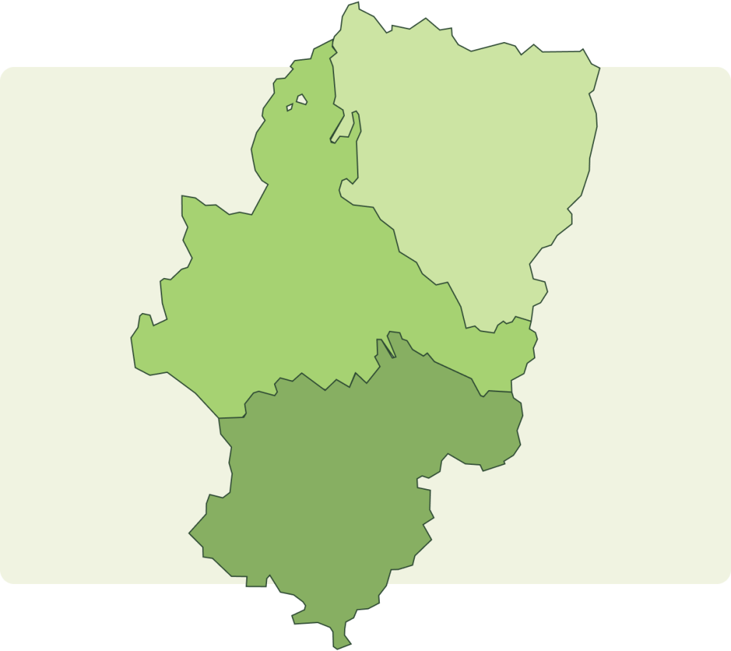 Mapa de Aragón con las provincias de Zaragoza, Huesca y Teruel donde Vatios Verdes realiza certificados energéticos