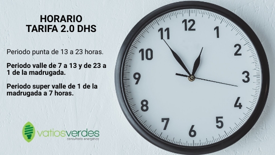 Horario de la tarifa 2.0 DHS con periodos punta, valle y supervalle