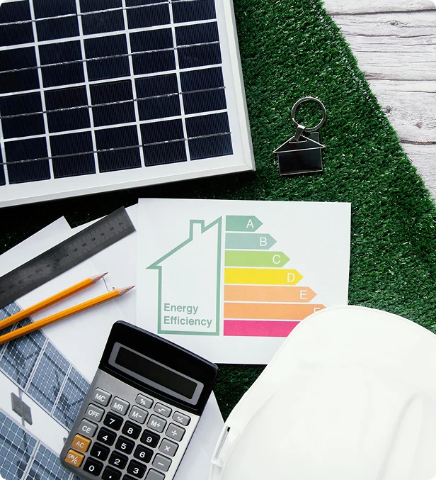 Panel solar, etiqueta de eficiencia energética y calculadora para solicitar certificado energético en Zaragoza